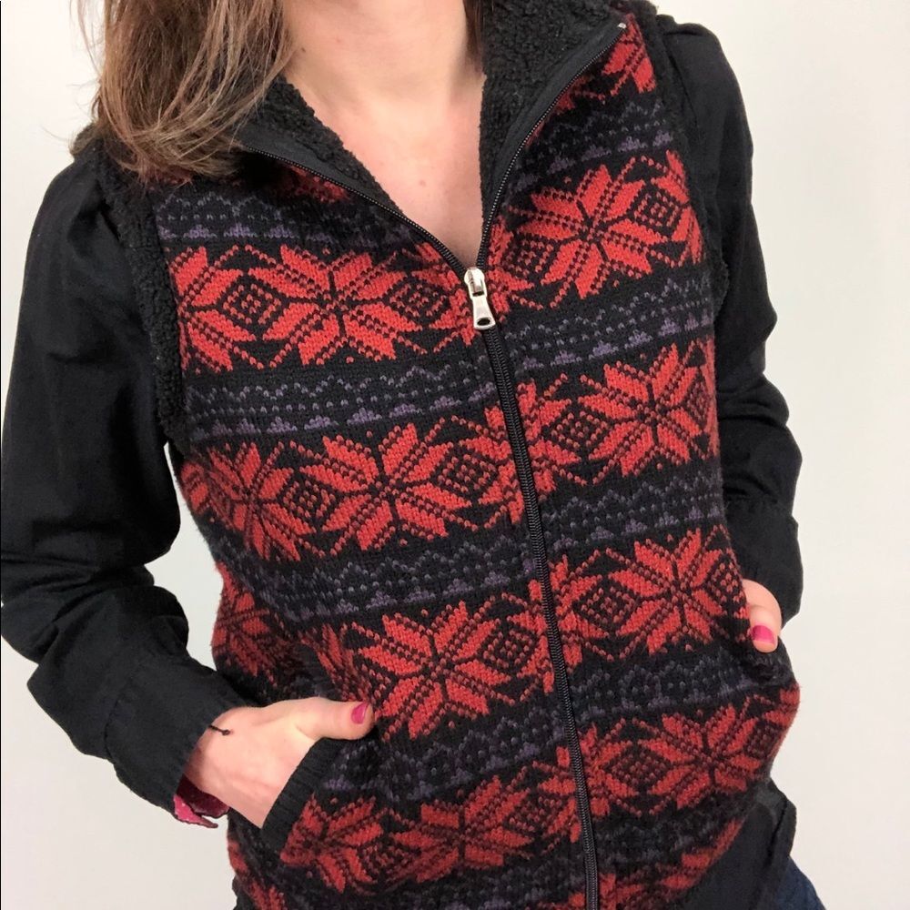 Millau Fair Isle Red Purple Black Fleece Knit Vest